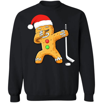 Dabbing Gingerbread Santa Hockey Christmas Pajama Gifts-T-Shirt & Sweatshirt-Crewneck Sweatshirt-Black