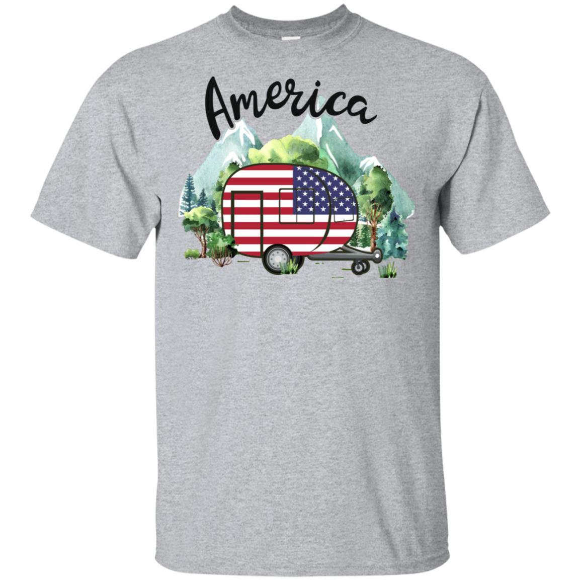 America Camping Camper American Flag Independence Day Gift-T-Shirt & Hoodie-Classic T-Shirt-Sport Grey