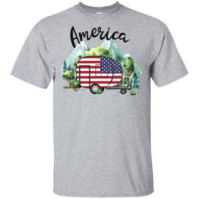 America Camping Camper American Flag Independence Day Gift-T-Shirt & Hoodie-Classic T-Shirt-Sport Grey