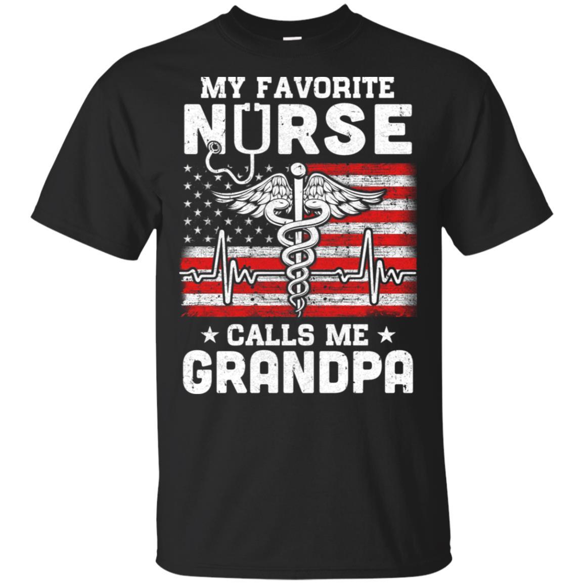 My Favorite Nurse Calls Me Grandpa USA Flag Father's Day-T-Shirt & Hoodie-Classic T-Shirt-Black