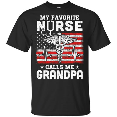 My Favorite Nurse Calls Me Grandpa USA Flag Father's Day-T-Shirt & Hoodie-Classic T-Shirt-Black