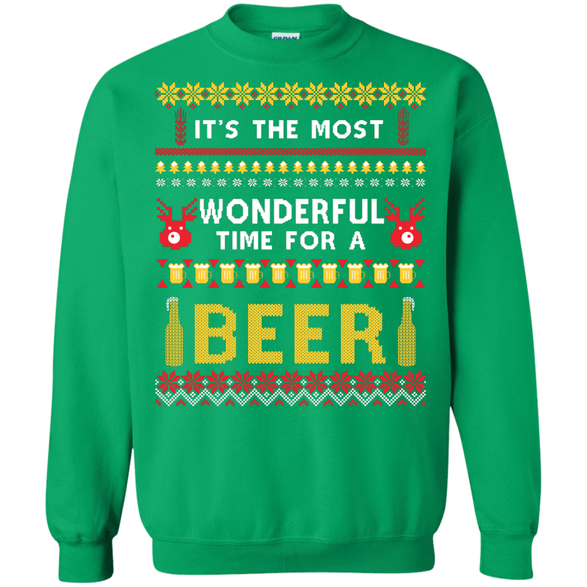 It's The Most Wonderful Time For A Beer Ugly Sweater-T-Shirt & Hoodie-Crewneck Sweatshirt-Irish Green