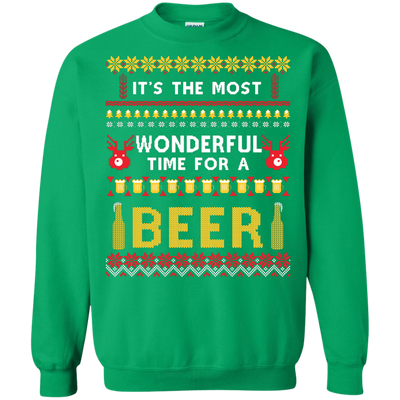 It's The Most Wonderful Time For A Beer Ugly Sweater-T-Shirt & Hoodie-Crewneck Sweatshirt-Irish Green