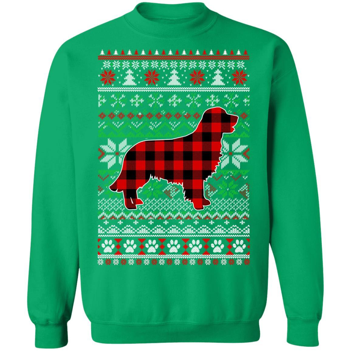 Golden Retriever Red Plaid Ugly Christmas Sweater Gifts-T-Shirt & Sweatshirt-Crewneck Sweatshirt-Irish Green