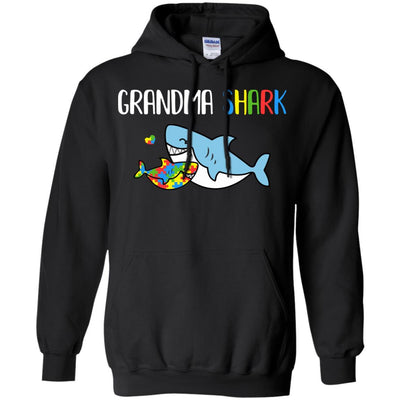 Grandma Shark Support Autism Awareness For Grandchild-T-Shirt & Hoodie-Pullover Hoodie-Black