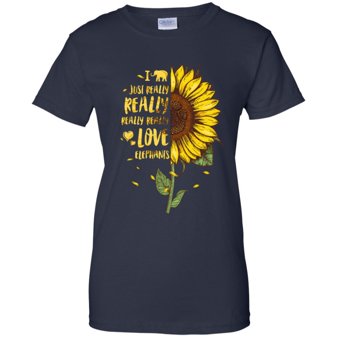 I Just Really Really Love Elephants Sunflower-T-Shirt & Tank Top-Women's T-Shirt-Navy
