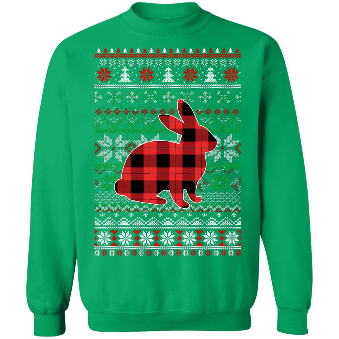 Rabbit Red Plaid Ugly Christmas Sweater Funny Gifts-T-Shirt & Sweatshirt-Crewneck Sweatshirt-Irish Green