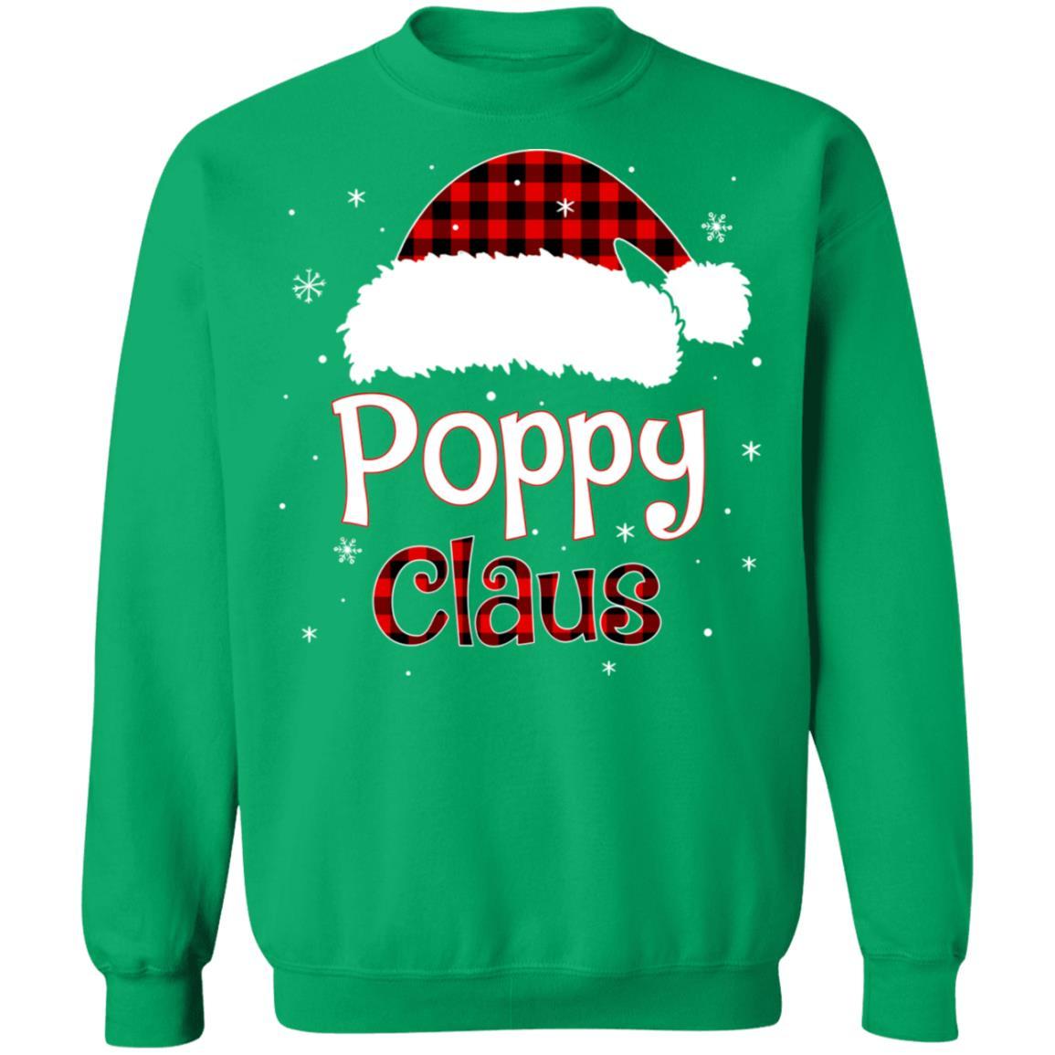 Santa Poppy Claus Red Plaid Family Pajamas Christmas Gift-T-Shirt & Sweatshirt-Crewneck Sweatshirt-Irish Green