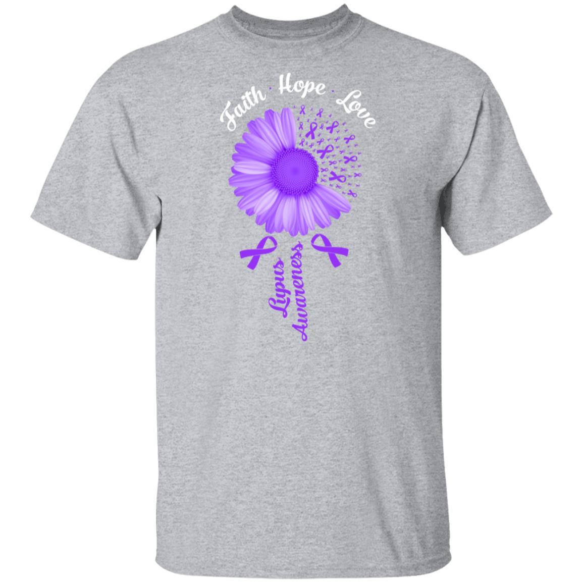 Faith Hope Love Purple Ribbon Lupus Awareness-T-Shirt & Hoodie-Classic T-Shirt-Sport Grey