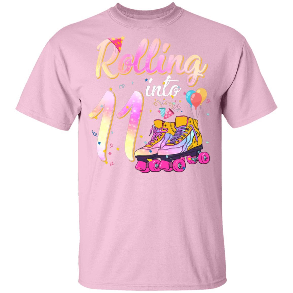 11 Years Old Birthday Girls Roller Skates 80's 11th Birthday Youth-Youth Shirt-Youth T-Shirt-Light Pink