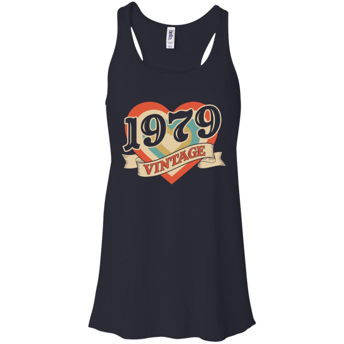 Vintage Retro Classic Heart Made In 1979 42th Birthday-T-Shirt & Tank Top-Women's Flowy Racerback Tank-Midnight