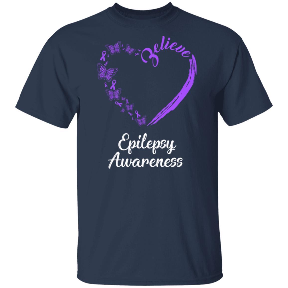 Butterfly Believe Epilepsy Awareness Ribbon Gifts-T-Shirt & Hoodie-Classic T-Shirt-Navy