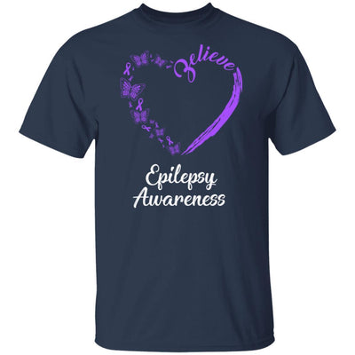 Butterfly Believe Epilepsy Awareness Ribbon Gifts-T-Shirt & Hoodie-Classic T-Shirt-Navy