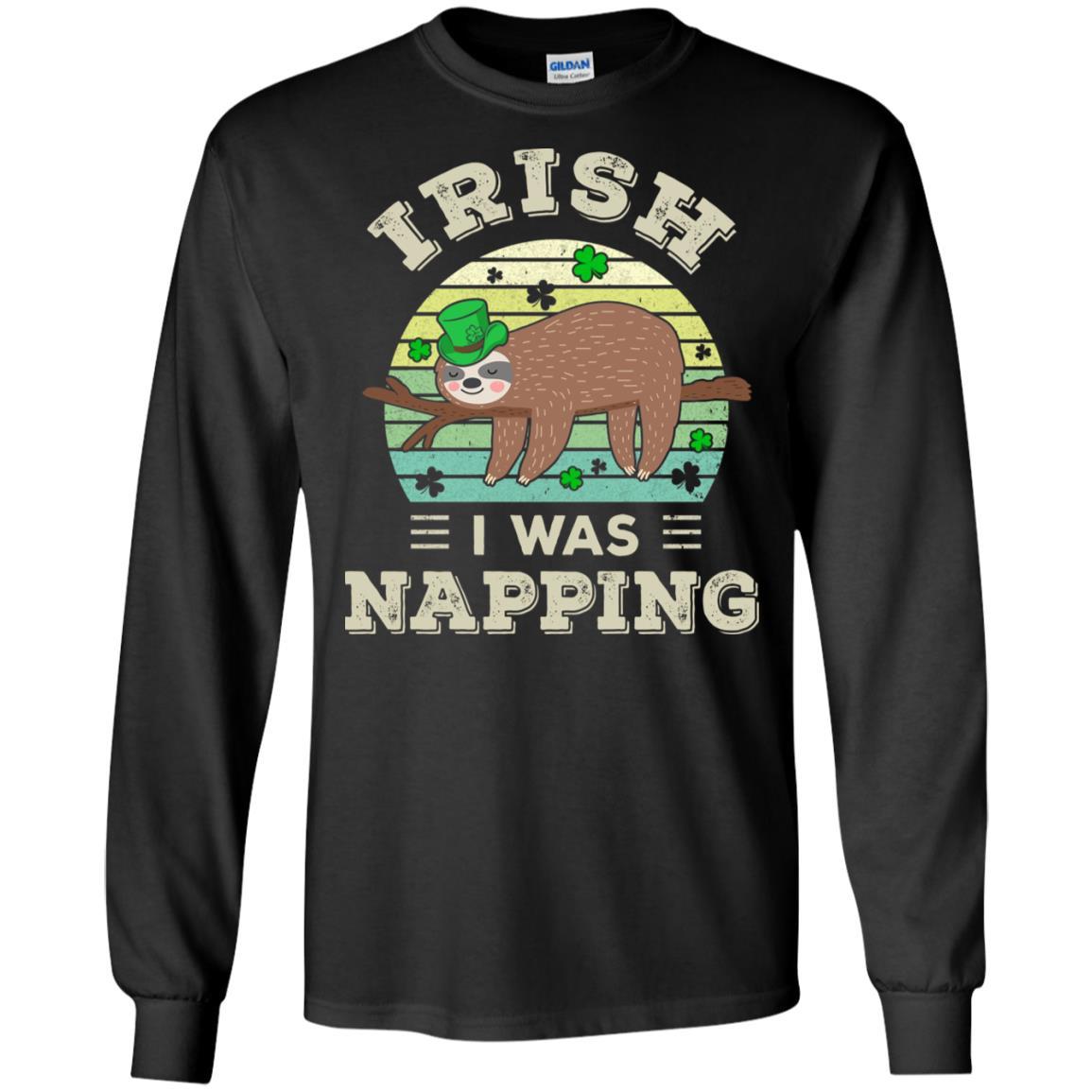 Saint Patrick's Day Irish I Was Napping Sloth For Kids-T-Shirt & Hoodie-Long Sleeve T-Shirt-Black