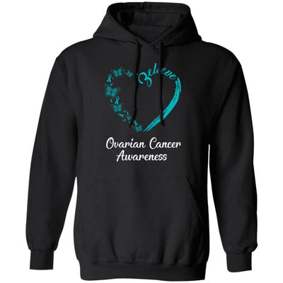 Butterfly Believe Ovarian Cancer Awareness Ribbon Gifts-T-Shirt & Hoodie-Pullover Hoodie-Black