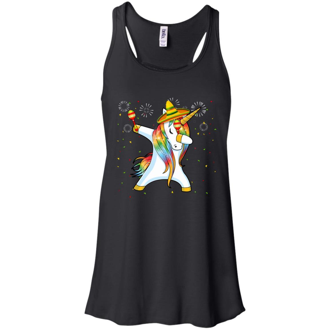 Unicorn Dabbing Cinco De Mayo Kids Gifts-T-Shirt & Tank Top-Women's Flowy Racerback Tank-Black