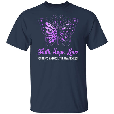Faith Hope Love Purple Butterfly Crohn's Colitis Awareness-T-Shirt & Hoodie-Classic T-Shirt-Navy