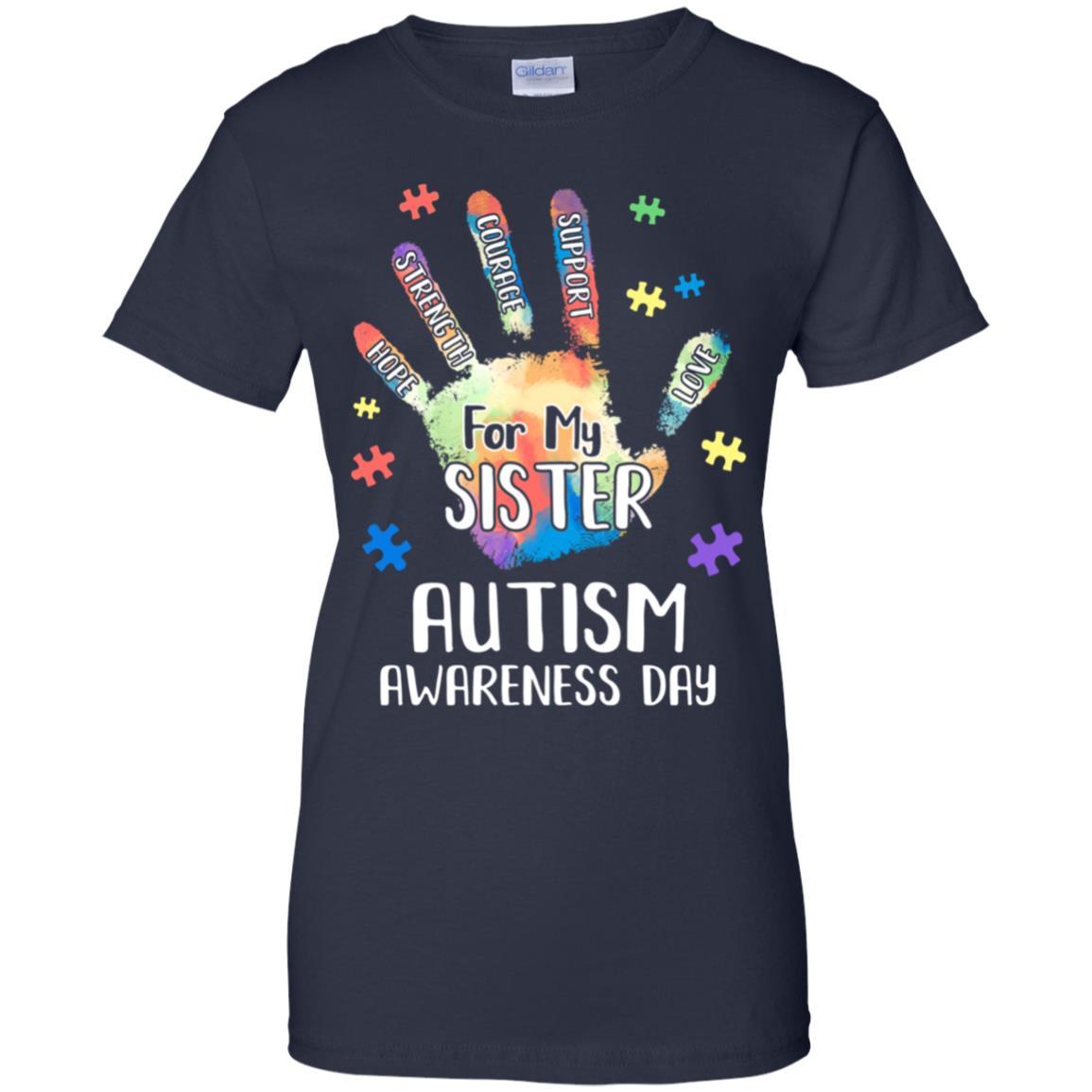 Support Autism Awareness For My Sister Puzzle Gift-T-Shirt & Hoodie-Women's T-Shirt-Navy