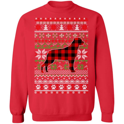 Rottweiler Red Plaid Ugly Christmas Sweater Gifts-T-Shirt & Sweatshirt-Crewneck Sweatshirt-Red