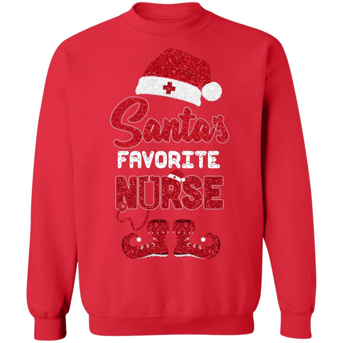 Santa's Favorite Nurse Christmas-T-Shirt & Sweatshirt-Crewneck Sweatshirt-Red