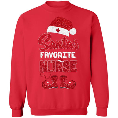 Santa's Favorite Nurse Christmas-T-Shirt & Sweatshirt-Crewneck Sweatshirt-Red