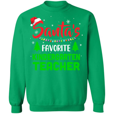 Santa's Favorite Kindergarten Teacher Funny Christmas Xmas Gifts-T-Shirt & Sweatshirt-Crewneck Sweatshirt-Irish Green