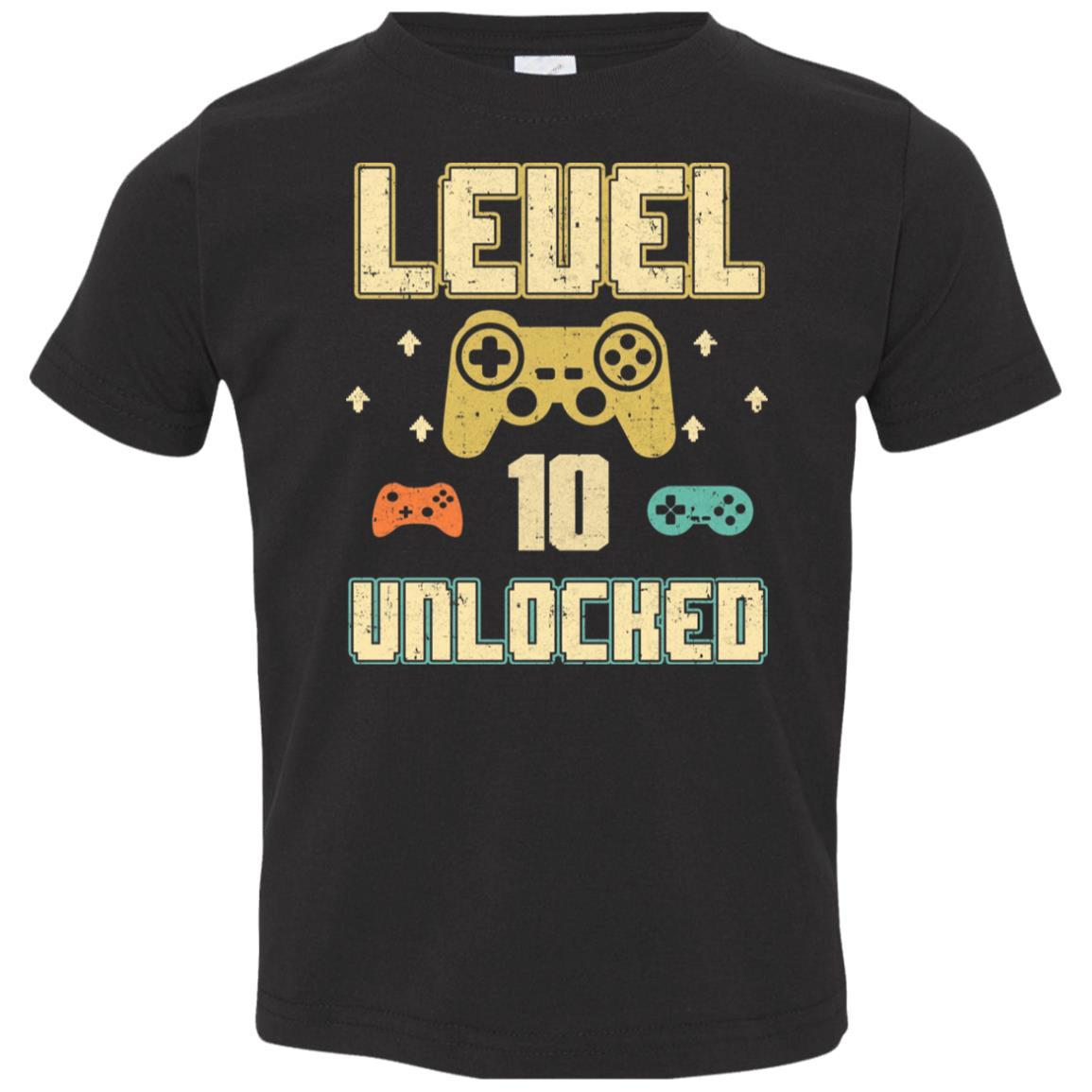 Level 10 Unlocked Video Gamer 10th Birthday Gift Youth-Youth Shirt-Toddler T-Shirt-Black