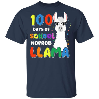 100 Days Of School No Probllama Llama 100Th Day Youth-Youth Shirt-Youth T-Shirt-Navy