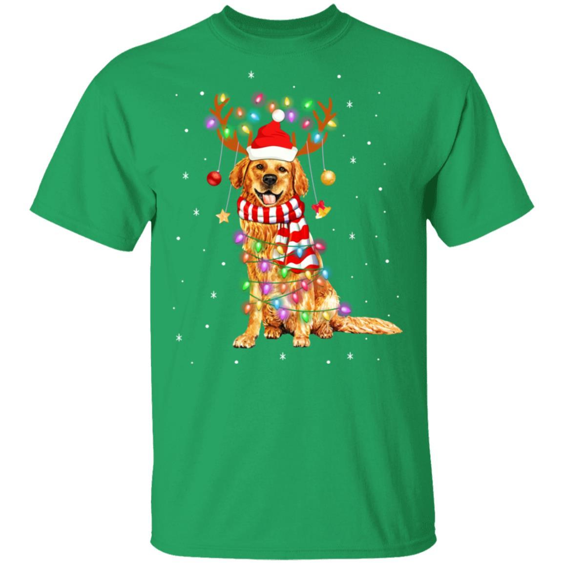 Cute Golden Retriever Christmas Lights Reindeer Pajamas-T-Shirt & Sweatshirt-Classic T-Shirt-Irish Green