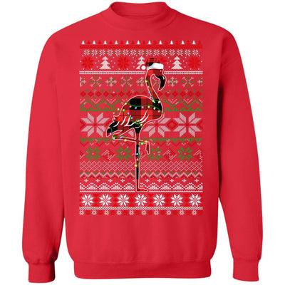 Red Plaid Buffalo Flamingo Pajamas Christmas Sweater-T-Shirt & Sweatshirt-Crewneck Sweatshirt-Red