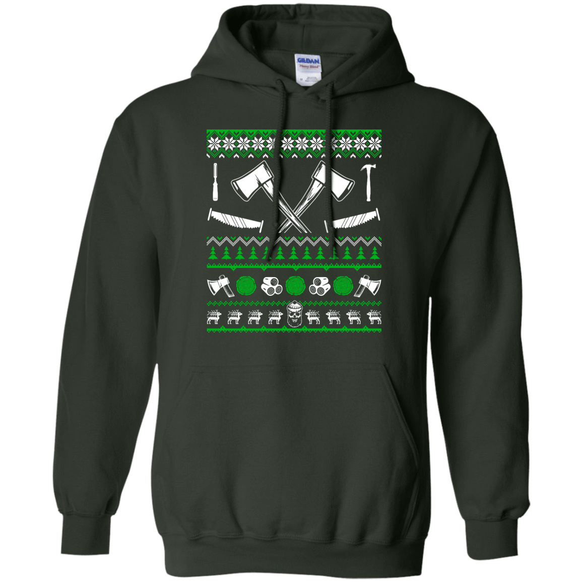 Lumberjack Christmas Sweater-T-Shirt & Hoodie-Pullover Hoodie-Forest Green