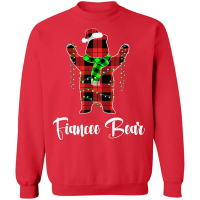 Red Plaid Fiancee Bear Couple Matching Christmas Pajama-T-Shirt & Sweatshirt-Crewneck Sweatshirt-Red