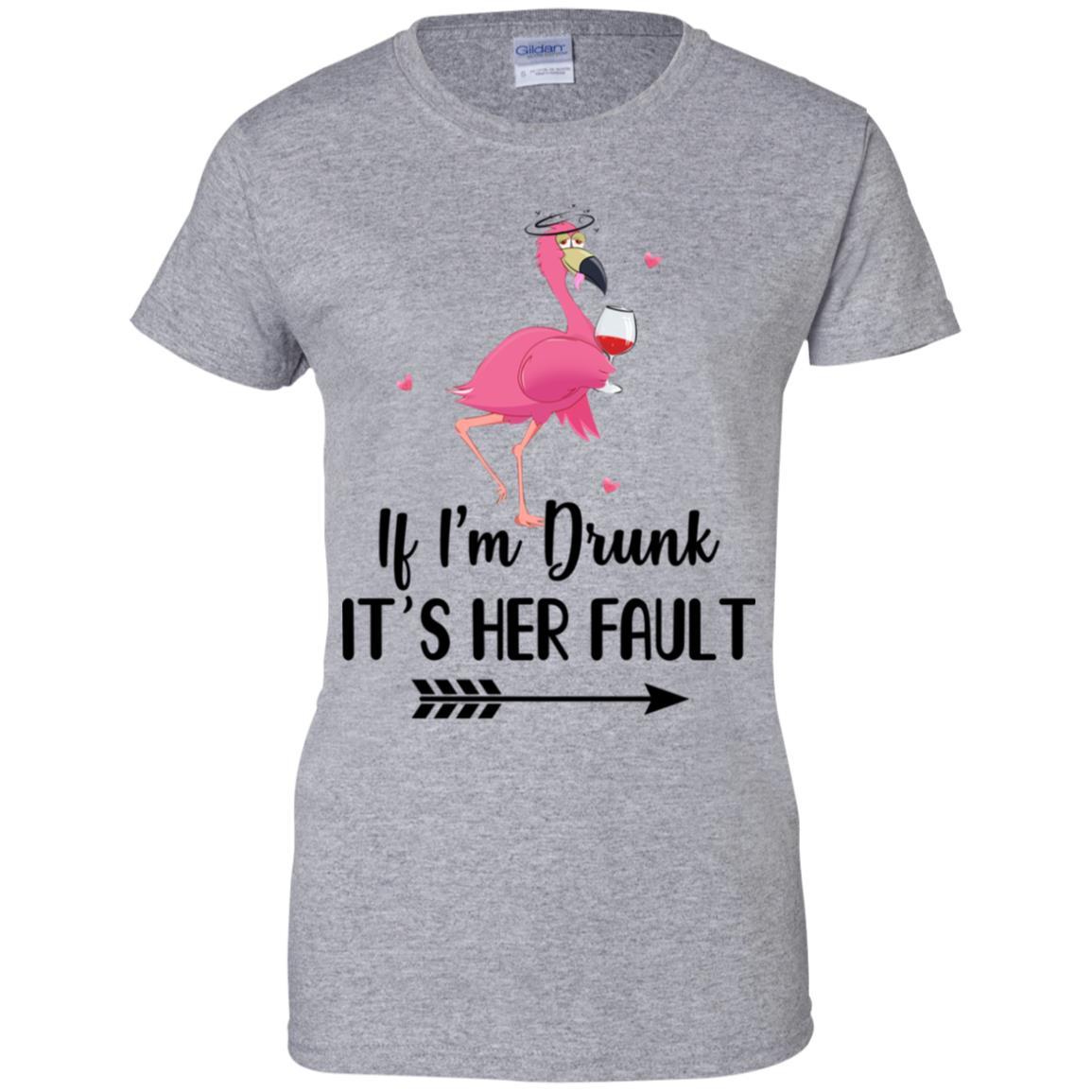 If I'm Drunk It's Her Fault Flamingo Drink Wine Lover-T-Shirt & Tank Top-Women's T-Shirt-Sport Grey
