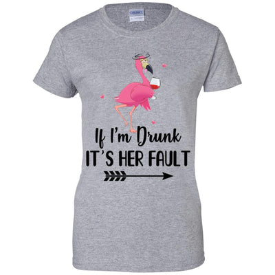 If I'm Drunk It's Her Fault Flamingo Drink Wine Lover-T-Shirt & Tank Top-Women's T-Shirt-Sport Grey
