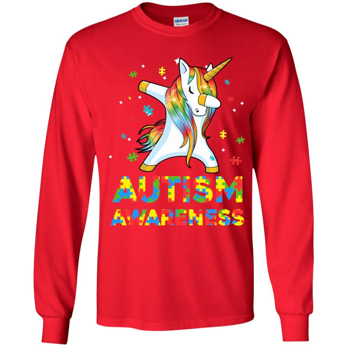 Dabbing Unicorn Puzzle Autism Awareness For Girls Youth-Youth Shirt-Youth Long Sleeve T-Shirt-Red