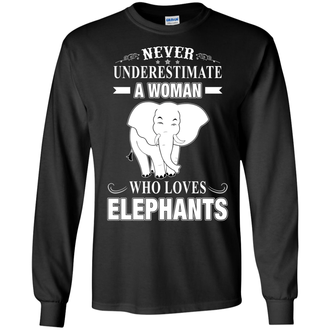 Never Underestimate Woman Loves Elephant-T-Shirt & Hoodie-Long Sleeve T-Shirt-Black