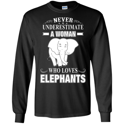 Never Underestimate Woman Loves Elephant-T-Shirt & Hoodie-Long Sleeve T-Shirt-Black