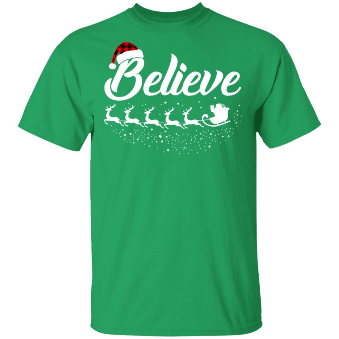 Believe Christmas Gifts Santa Hat Buffalo Plaid-T-Shirt & Sweatshirt-Classic T-Shirt-Irish Green