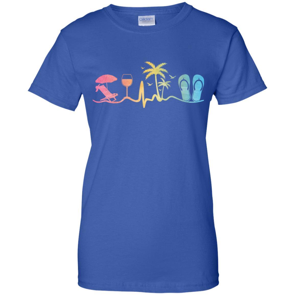 Heartbeat Palm Tree Wine Glass Flip Flop Summer-T-Shirt & Tank Top-Women's T-Shirt-Royal