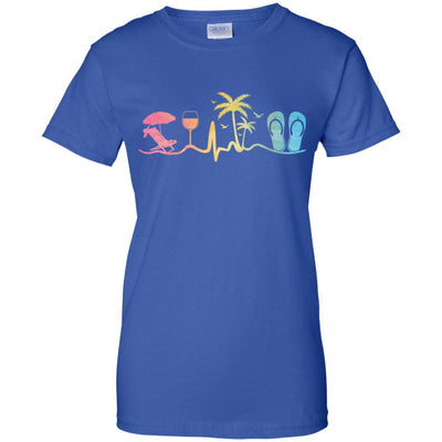 Heartbeat Palm Tree Wine Glass Flip Flop Summer-T-Shirt & Tank Top-Women's T-Shirt-Royal