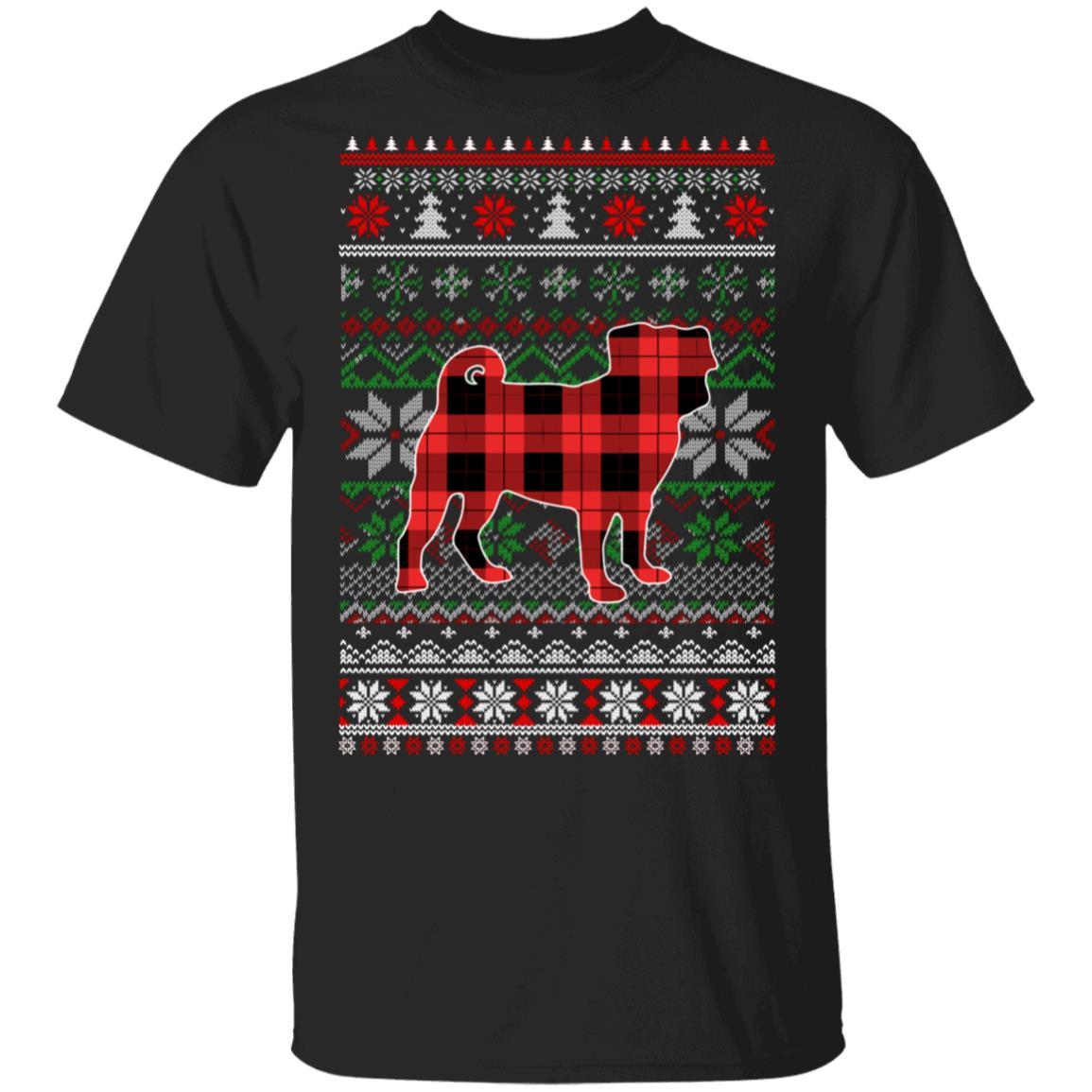 Pug Red Plaid Ugly Christmas Sweater Funny Gifts-T-Shirt & Sweatshirt-Classic T-Shirt-Black