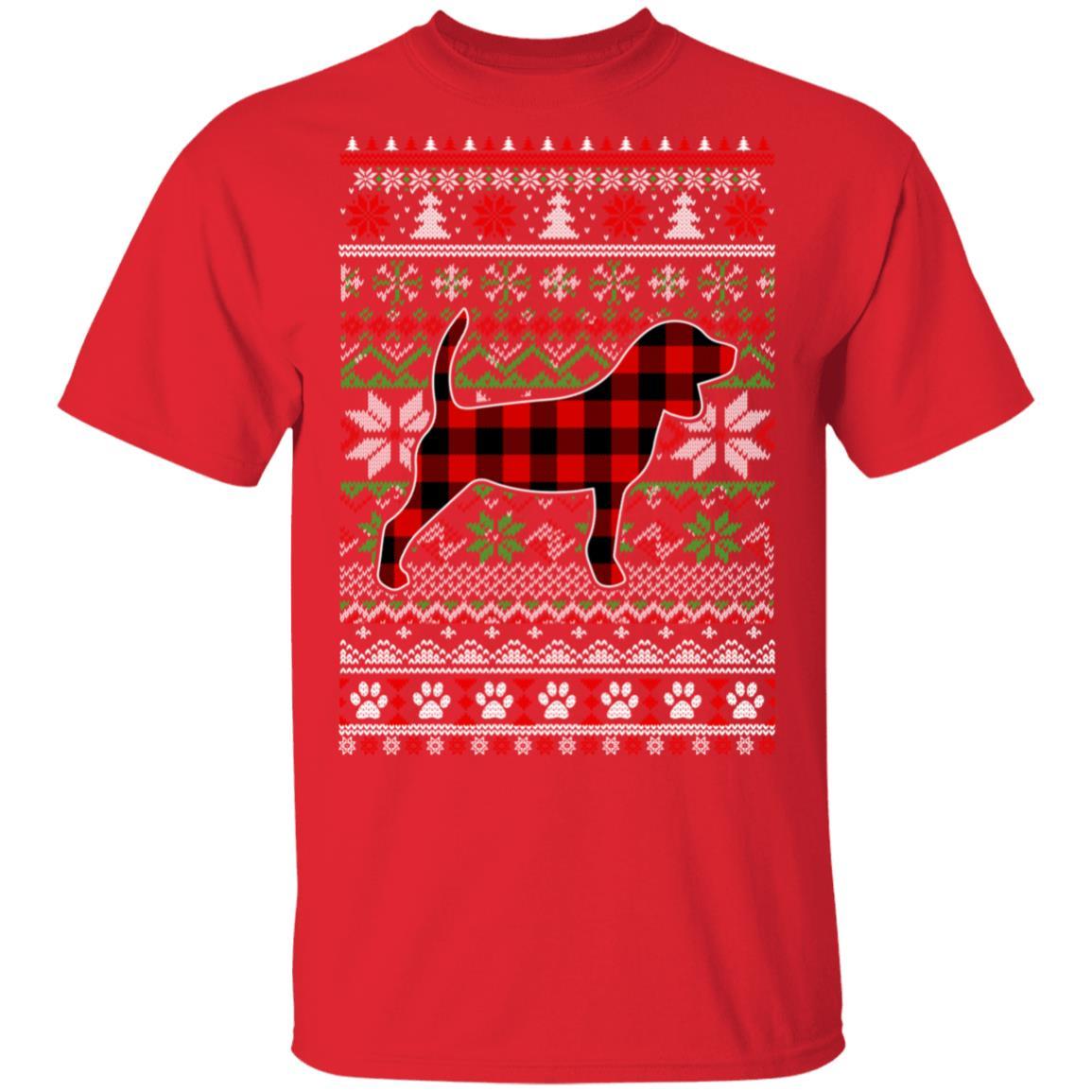 Beagle Red Plaid Ugly Christmas Sweater Gifts-T-Shirt & Sweatshirt-Classic T-Shirt-Red