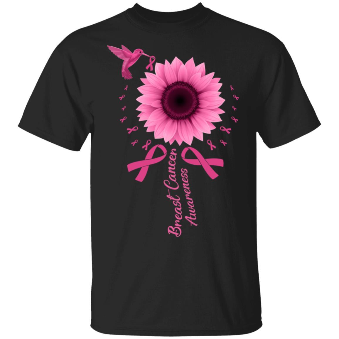 Hummingbird Sunflower Pink Ribbon Breast Cancer Awareness-T-Shirt & Hoodie-Classic T-Shirt-Black