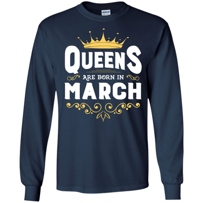 Queens Are Born In March-T-Shirt & Hoodie-Long Sleeve T-Shirt-Navy