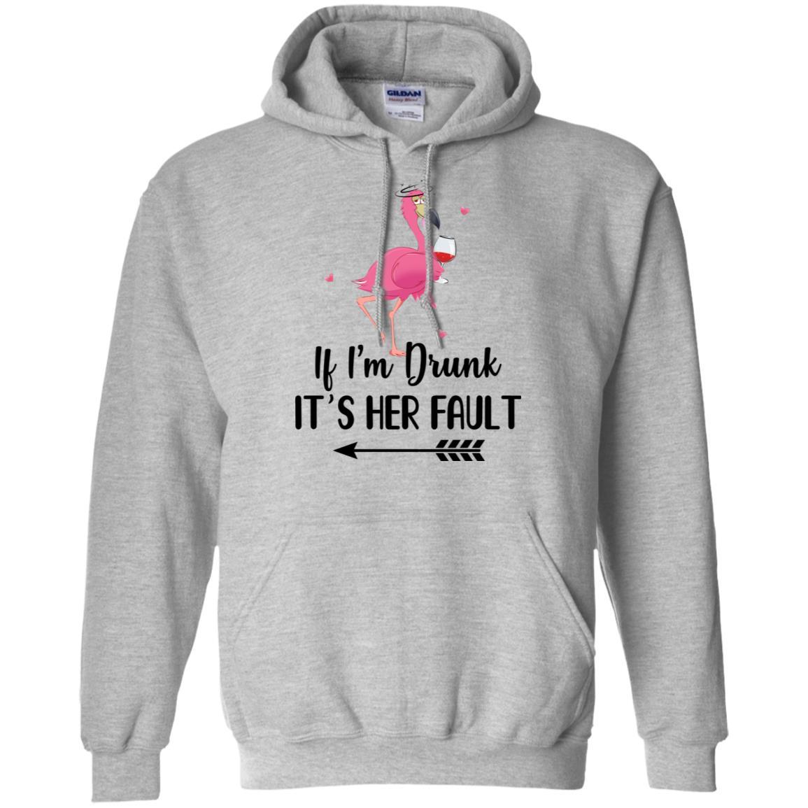 If I'm Drunk It's Her Fault Flamingo Drink Wine Lover Left Arrow-T-Shirt & Tank Top-Pullover Hoodie-Sport Grey