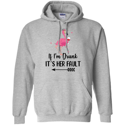 If I'm Drunk It's Her Fault Flamingo Drink Wine Lover Left Arrow-T-Shirt & Tank Top-Pullover Hoodie-Sport Grey