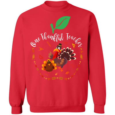 One Thankful Teacher Funny Thanksgiving Gift-T-Shirt & Sweatshirt-Crewneck Sweatshirt-Red
