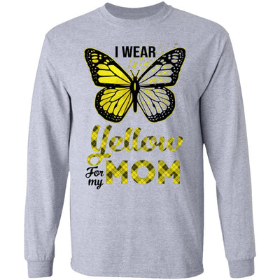 I Wear Yellow For My Mom Butterfly Sarcoma Bone Cancer-T-Shirt & Hoodie-Long Sleeve T-Shirt-Sport Grey