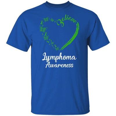 Butterfly Believe Lymphoma Awareness Ribbon Gifts-T-Shirt & Hoodie-Classic T-Shirt-Royal