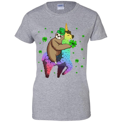 Leprechaun Sloth Riding Llama Unicorn St Patricks Day-T-Shirt & Hoodie-Women's T-Shirt-Sport Grey